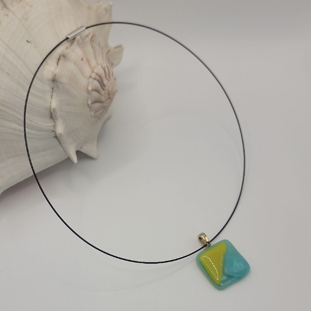 Art Glass Pendant Handmade on Black Choker  Length 18"